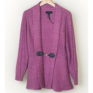 H By Halston Cardigan Women's S Wool Purple Buckle Detail Peplum Cozy Retro 80s